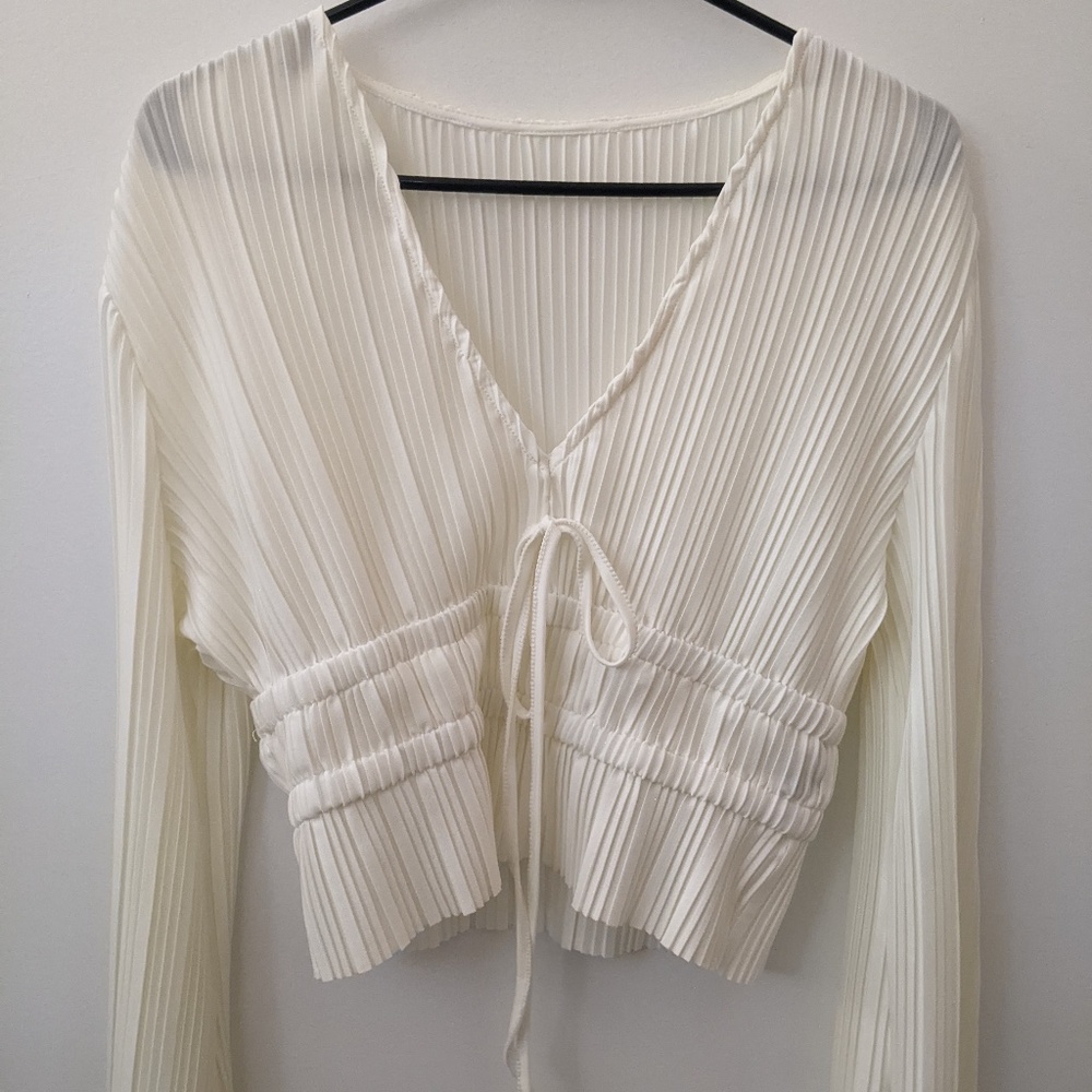 Polyester Chiffon Long-Sleeve Crop Top